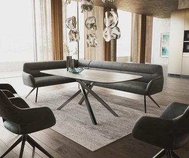 DELIFE Eetkamerbank Taya-Flex 285x190 cm microvelours anthraciet vintage hoekig kruisframe grafiet pocketvering rechts