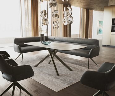 DELIFE Eetkamerbank Taya-Flex 285x190 cm microvelours anthraciet vintage hoekig kruisframe afwerking met titaniumeffect pocketvering rechts