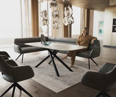 DELIFE Eetkamerbank Taya-Flex 285x190 cm microvelours anthraciet vintage hoekig kruisframe zwart pocketvering rechts