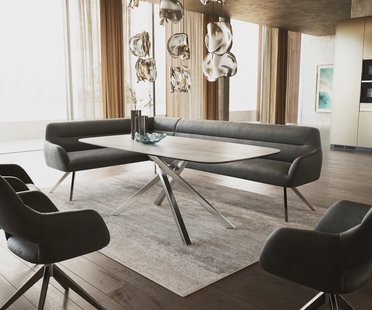 DELIFE Eetkamerbank Taya-Flex 285x190 cm microvelours anthraciet vintage hoekig kruisframe roestvrij staal pocketvering rechts