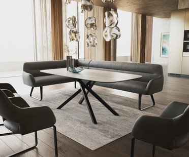 DELIFE Eetkamerbank Taya-Flex 285x190 cm microvelours anthraciet vintage platte sledebasis zwart pocketvering rechts
