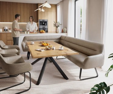 DELIFE Eetkamerbank Taya-Flex 285x190 cm microvelours beige vintage platte sledebasis zwart pocketvering rechts