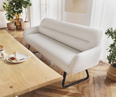 DELIFE Eetkamerbank Taya-Flex 200 cm bouclé crème-wit platte sledebasis zwart pocketvering