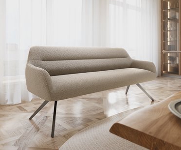 DELIFE Eetkamerbank Taya-Flex 200 cm bouclé mud hoekig kruisframe grafiet pocketvering
