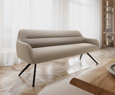 DELIFE Eetkamerbank Taya-Flex 200 cm bouclé mud hoekig kruisframe zwart pocketvering