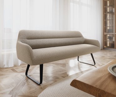 DELIFE Eetkamerbank Taya-Flex 200 cm bouclé mud platte sledebasis zwart pocketvering