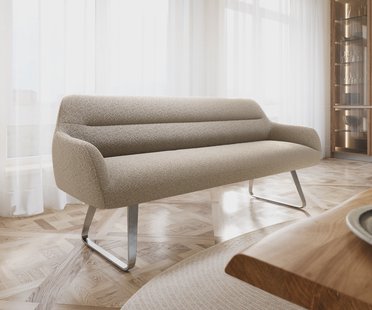 DELIFE Eetkamerbank Taya-Flex 200 cm bouclé mud platte sledebasis roestvrij staal pocketvering