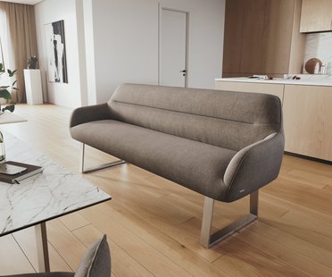 DELIFE Eetkamerbank Taya-Flex 200 cm zachte stof met structuur taupe gekant sledeframe roestvrij staal pocketvering