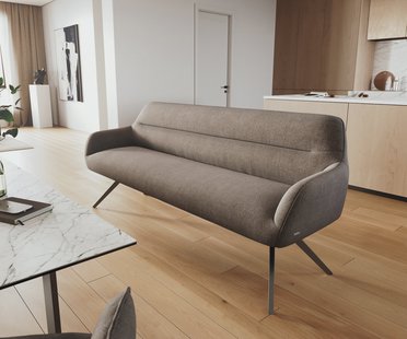 DELIFE Eetkamerbank Taya-Flex 200 cm zachte stof met structuur taupe hoekig kruisframe grafiet pocketvering