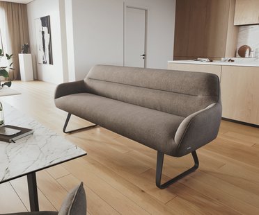 DELIFE Eetkamerbank Taya-Flex 200 cm zachte stof met structuur taupe platte sledebasis zwart pocketvering