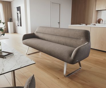 DELIFE Eetkamerbank Taya-Flex 200 cm zachte stof met structuur taupe platte sledebasis roestvrij staal pocketvering