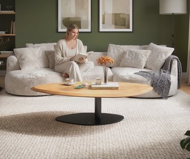 DELIFE Salontafel Edge Organisch 140x76 cm Eiken naturel Flow-Edge Vibany Metaal Zwart