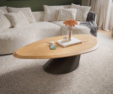 DELIFE Salontafel Edge Organisch 140x76 cm Eiken naturel Flow-Edge Conis Metaal Zwart