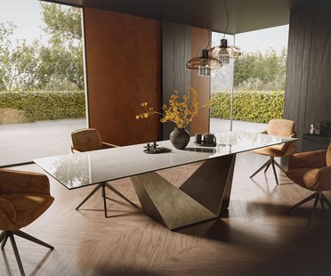 DELIFE Eettafel Edge 300x100 cm keramiek Onyx Champagne Prisma metallic goud