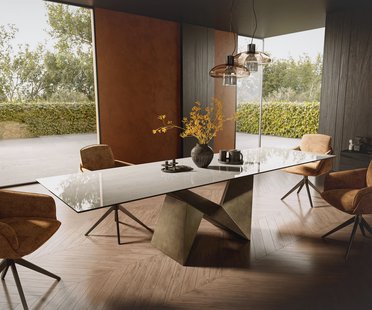 DELIFE Eettafel Edge 300x100 cm keramiek Onyx Champagne Origami metallic goud