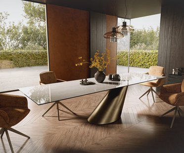 DELIFE Eettafel Edge 300x100 cm keramiek Onyx Champagne Cono metallic goud