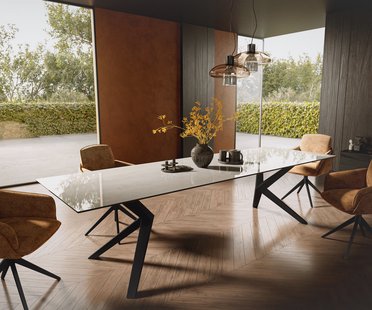 DELIFE Eettafel Edge 300x100 cm keramiek Onyx Champagne Zenthara hoekig metaal zwart