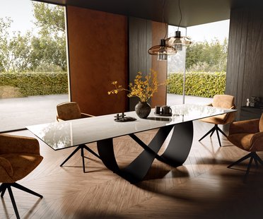DELIFE Eettafel Edge 300x100 cm keramiek Onyx Champagne Infinity metaal zwart