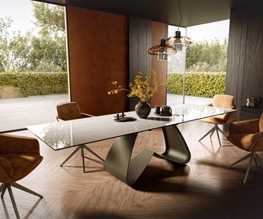 DELIFE Eettafel Edge 300x100 cm keramiek Onyx Champagne W-onderstel metaal effectfinish titan