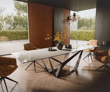 DELIFE Eettafel Edge 300x100 cm keramiek Onyx Champagne Spider platstaal roestvrij staal grafiet