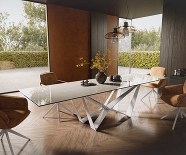 DELIFE Eettafel Edge 300x100 cm keramiek Onyx Champagne Spider metaal wit