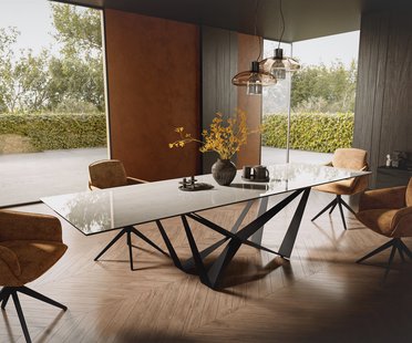 DELIFE Eettafel Edge 300x100 cm keramiek Onyx Champagne Spider platstaal zwart