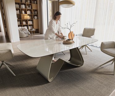 DELIFE Eettafel Edge boot 200x100 cm keramiek Onyx Champagne W-onderstel metaal effectfinish titan