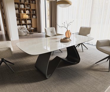 DELIFE Eettafel Edge boot 200x100 cm keramiek Onyx Champagne W-onderstel metaal zwart
