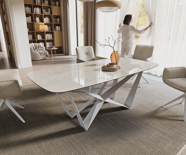 DELIFE Eettafel Edge boot 200x100 cm keramiek Onyx Champagne Spider metaal wit