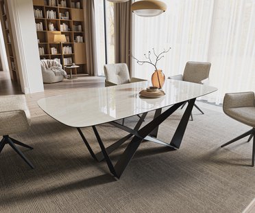 DELIFE Eettafel Edge boot 200x100 cm keramiek Onyx Champagne Spider platstaal zwart