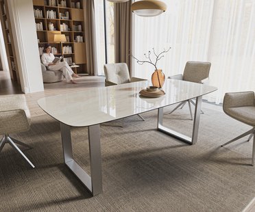 DELIFE Eettafel Edge boot 200x100 cm keramiek Onyx Champagne roestvrij staal breed
