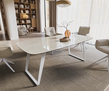 DELIFE Eettafel Edge boot 200x100 cm keramiek Onyx Champagne schuin onderstel metaal wit