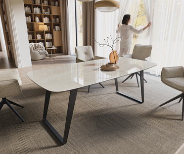 DELIFE Eettafel Edge boot 200x100 cm keramiek Onyx Champagne schuin onderstel metaal zwart