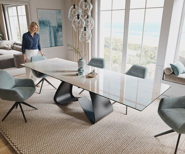 DELIFE Eettafel Edge 200-300x100 cm keramiek Onyx Champagne W-onderstel metaal zwart uittrekbaar