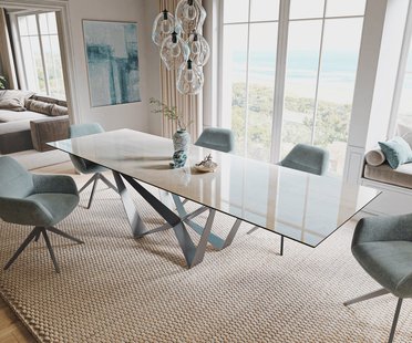 DELIFE Eettafel Edge 200-300x100 cm keramiek Onyx Champagne Spider plat staal roestvrij staal grafiet uittrekbaar