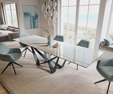 DELIFE Eettafel Edge 200-300x100 cm keramiek Onyx Champagne Spider plat staal zwart uittrekbaar