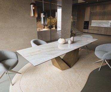 DELIFE Eettafel Edge 300x100 cm keramiek Onyx Pearl Prisma metallic goud