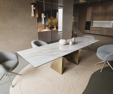 DELIFE Eettafel Edge 300x100 cm keramiek Onyx Pearl Origami metallic goud