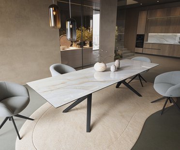 DELIFE Eettafel Edge 300x100 cm keramiek Onyx Pearl Zenthara hoekig metaal zwart