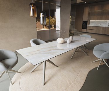DELIFE Eettafel Edge 300x100 cm keramiek Onyx Pearl Estelar rond metaal effectfinish titan