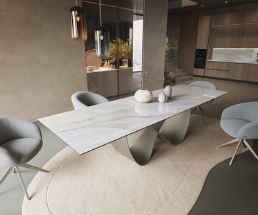 DELIFE Eettafel Edge 300x100 cm keramiek Onyx Pearl Infinity metaal effectfinish titan