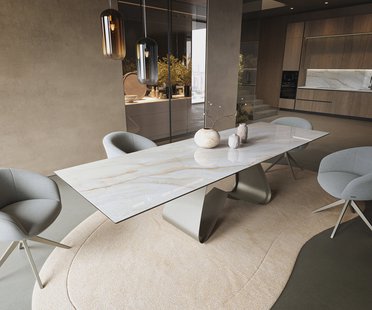 DELIFE Eettafel Edge 300x100 cm keramiek Onyx Pearl W-onderstel metaal effectfinish titan