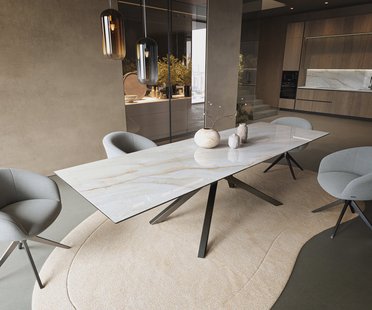 DELIFE Eettafel Edge 300x100 cm keramiek Onyx Pearl kruisframe rechthoekig roestvrij staal grafiet