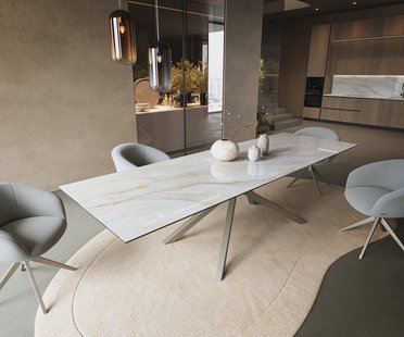 DELIFE Eettafel Edge 300x100 cm keramiek Onyx Pearl kruisframe rechthoekig effectfinish titan