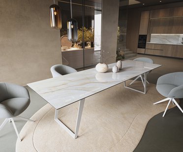 DELIFE Eettafel Edge 300x100 cm keramiek Onyx Pearl schuin onderstel metaal wit