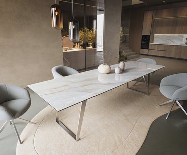 DELIFE Eettafel Edge 300x100 cm keramiek Onyx Pearl roestvrij staal schuin