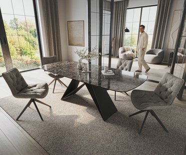 DELIFE Eettafel Edge Boot 180-220x100 cm Keramiek Emperador Extra Lucidato Donkerbruin V-onderstel Platstaal Zwart uitschuifbaar