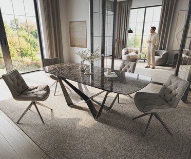 DELIFE Eettafel Edge Boot 180-220x100 cm Keramiek Emperador Extra Lucidato Donkerbruin Spider Platstaal Roestvrij staal Grafiet uitschuifbaar