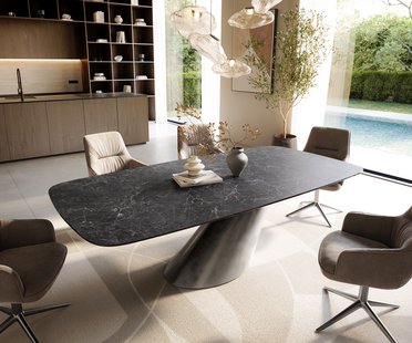 DELIFE Eettafel Edge Boot 240x120 cm Keramiek Laminam® Nero Greco Anthrazit Cono Metaalic Zilver