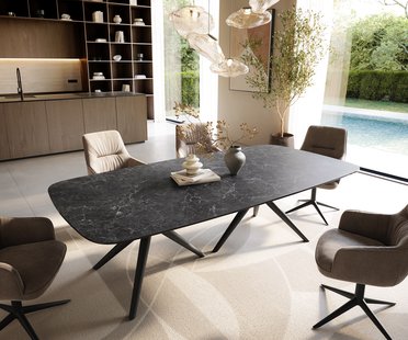 DELIFE Eettafel Edge Boot 240x120 cm Keramiek Laminam® Nero Greco Anthrazit Estelar rond Metaal Zwart